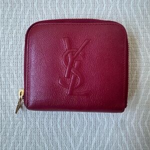 YSL Saint Laurent Compact Leather Wallet – Deep Red